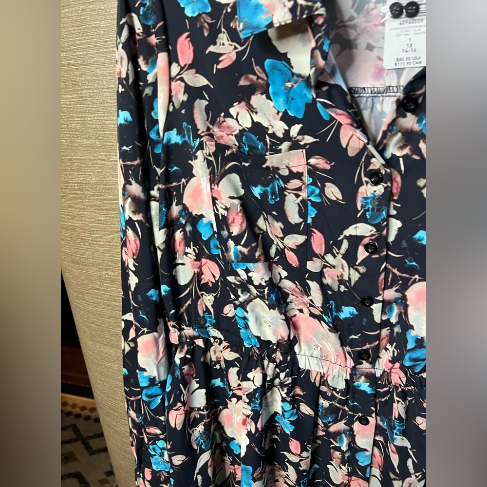 NWT Midi Studio Crepe De Chine Long Sleeve Button Front Shirtdress size 1X - Picture 9 of 15
